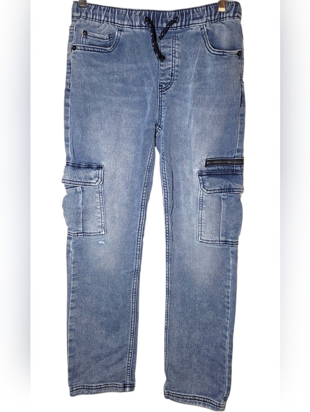 Wonder Nation Denim Cargo Jeans with Drawstring Waist